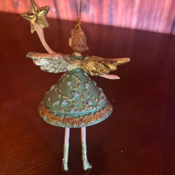 Gisela Graham Fairy Christmas Ornament With Star - Green & Gold - Picture 4 of 6